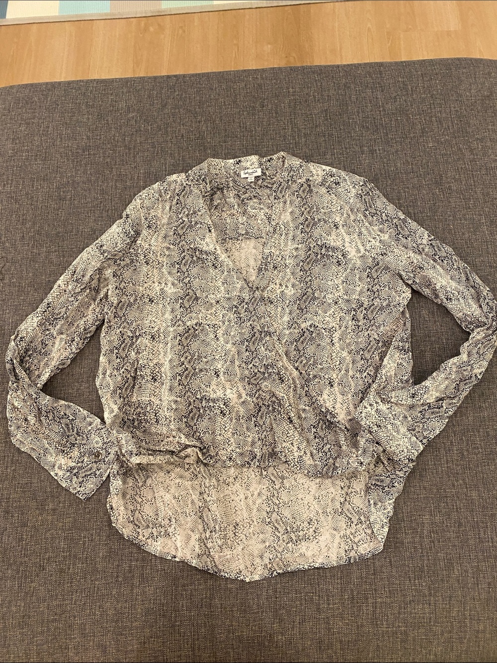 Splendid Beige and Black Snake-Print V-Neck Blouse